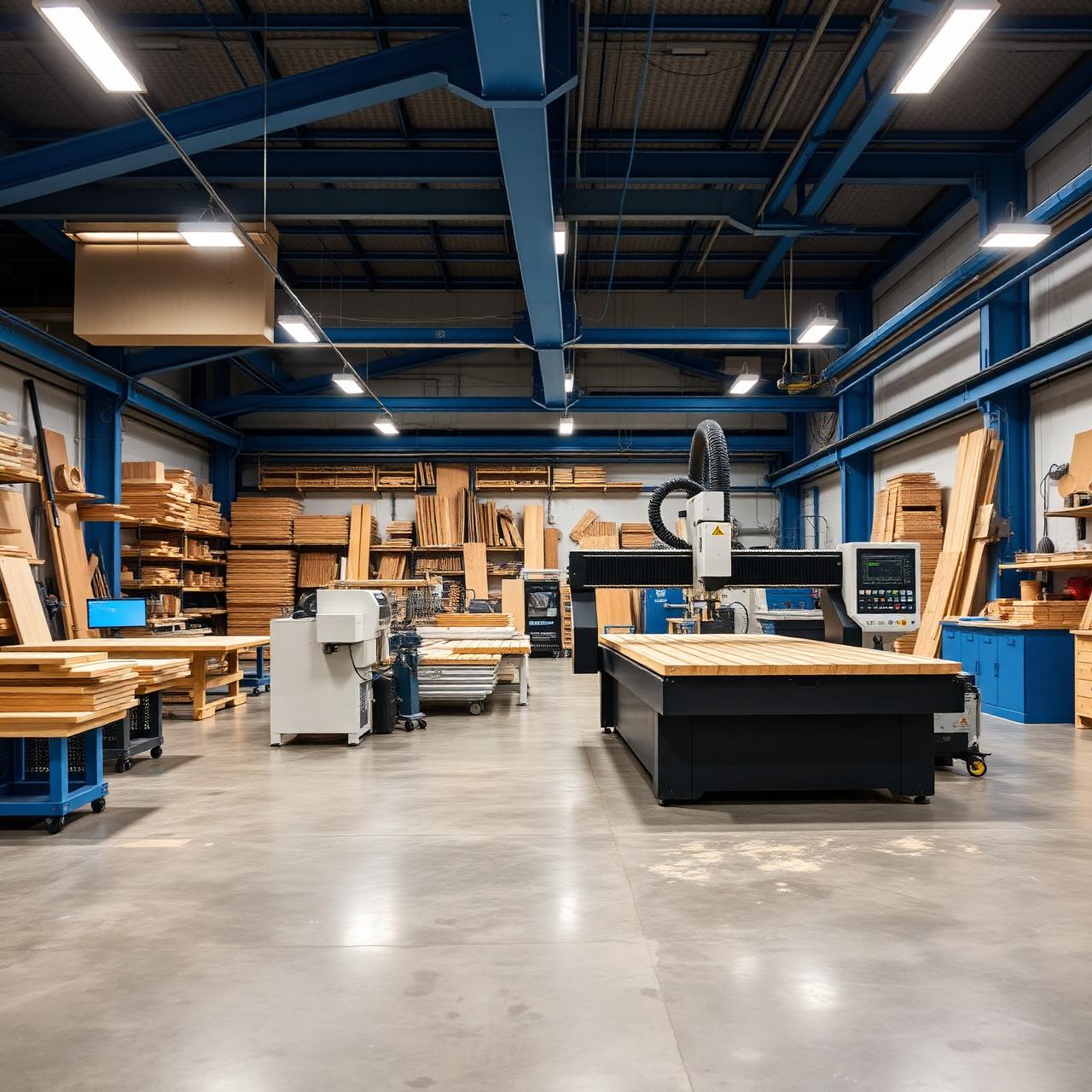 Interior da fábrica com Router CNC